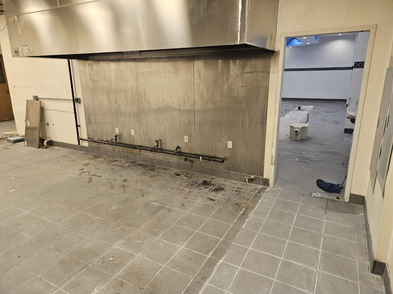 Commercial kitchen before — wall rough-in detail
