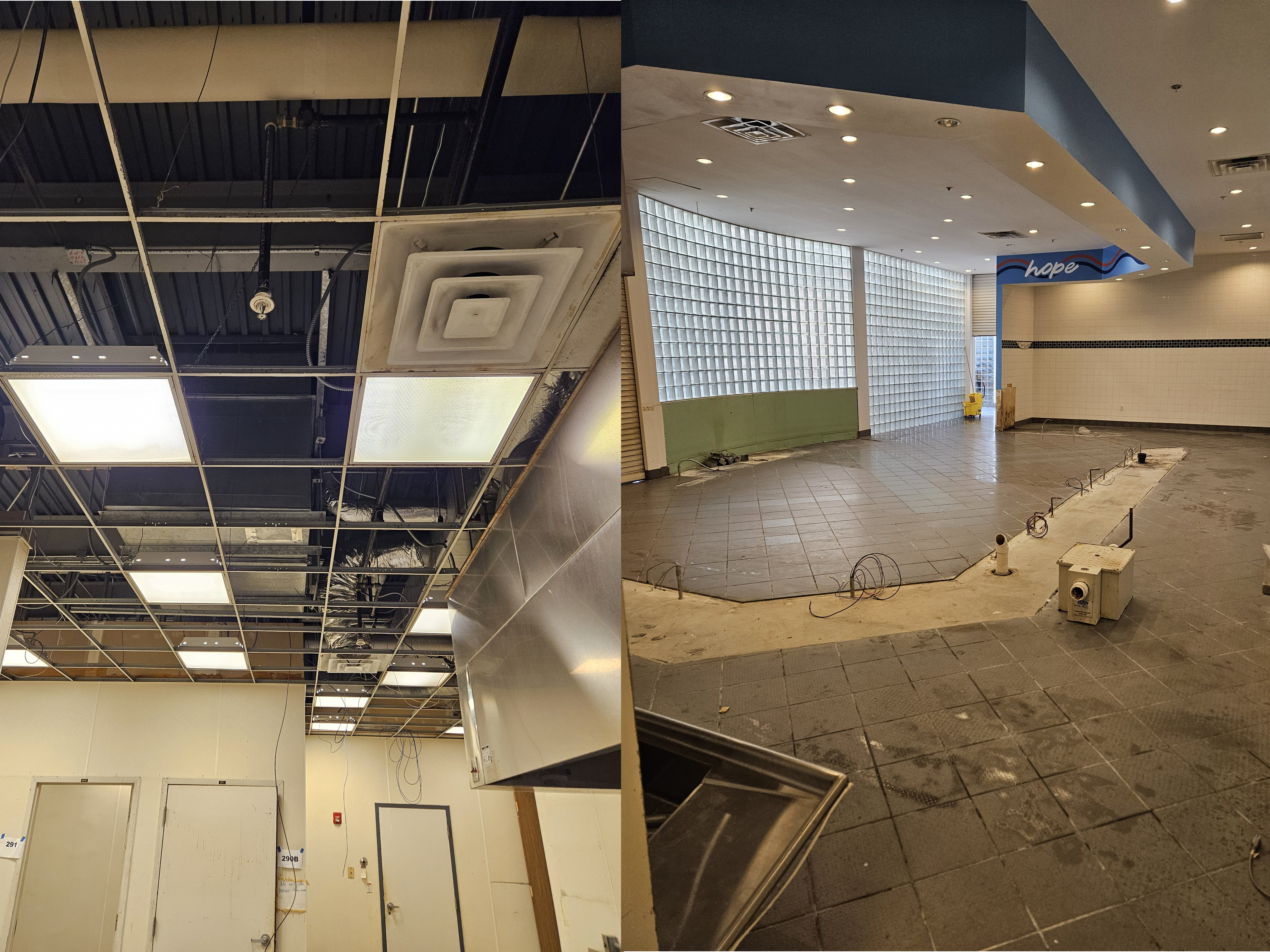 Commercial kitchen during — equipment layout taking shape